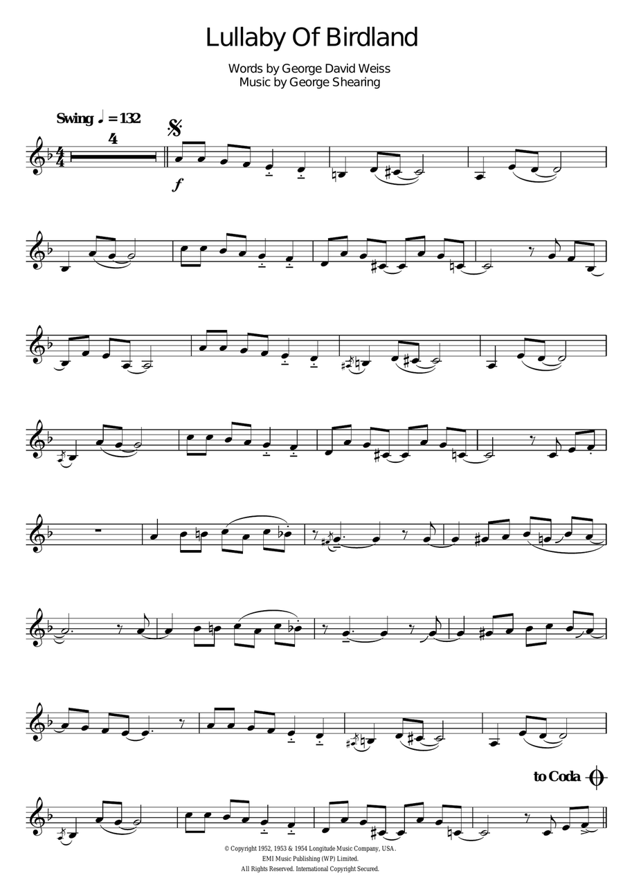 Lullaby Of Birdland Trumpet Solo scores gallery preview page 1