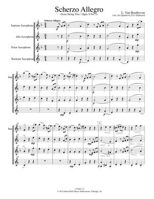 Scherzo Allegro (From String Trio Opus 9 No. 1) by L. Van Beethoven (for mixed saxophone quartet)