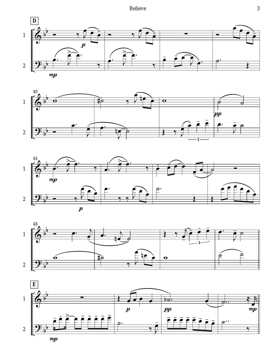 Believe Clarinet Duet scores gallery preview page 4