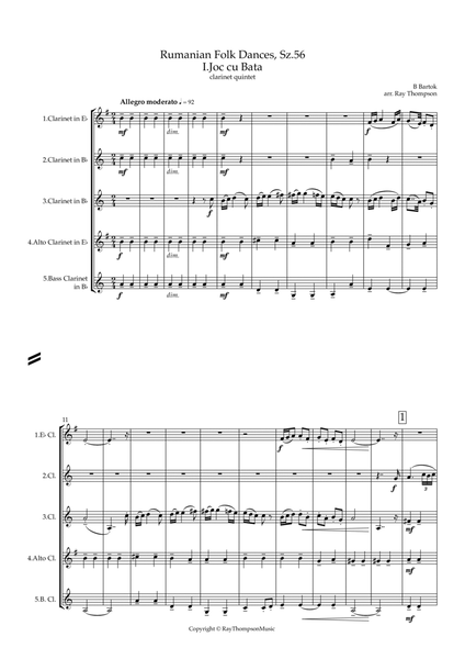 Bartók: Rumanian Folk Dances Sz.56 (Complete) - clarinet quintet image number null