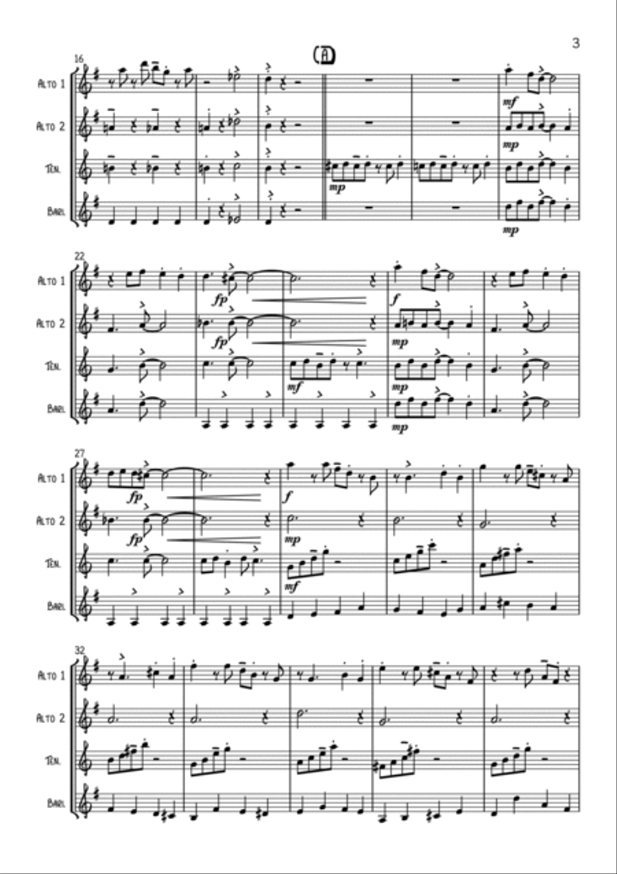 Mozart Sonata No 16 K545 (with a swing!) Saxophone Quartet scores gallery preview page 3