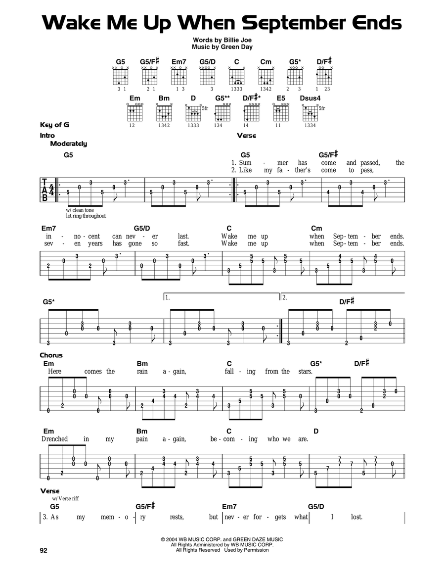 Wake Me Up When September Ends Electric Guitar scores gallery preview page 1