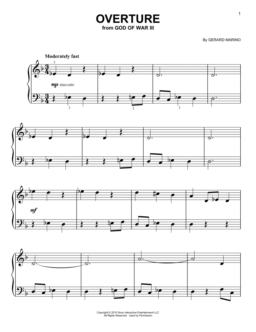 Overture (from God of War III) Easy Piano scores gallery preview page 1