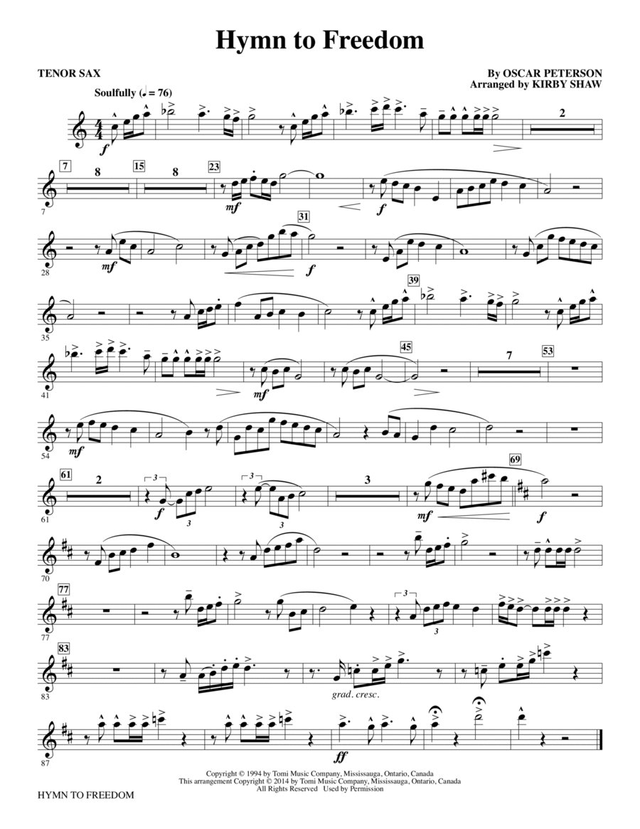 Hymn to Freedom (arr. Kirby Shaw) - Tenor Sax Choir scores gallery preview page 1
