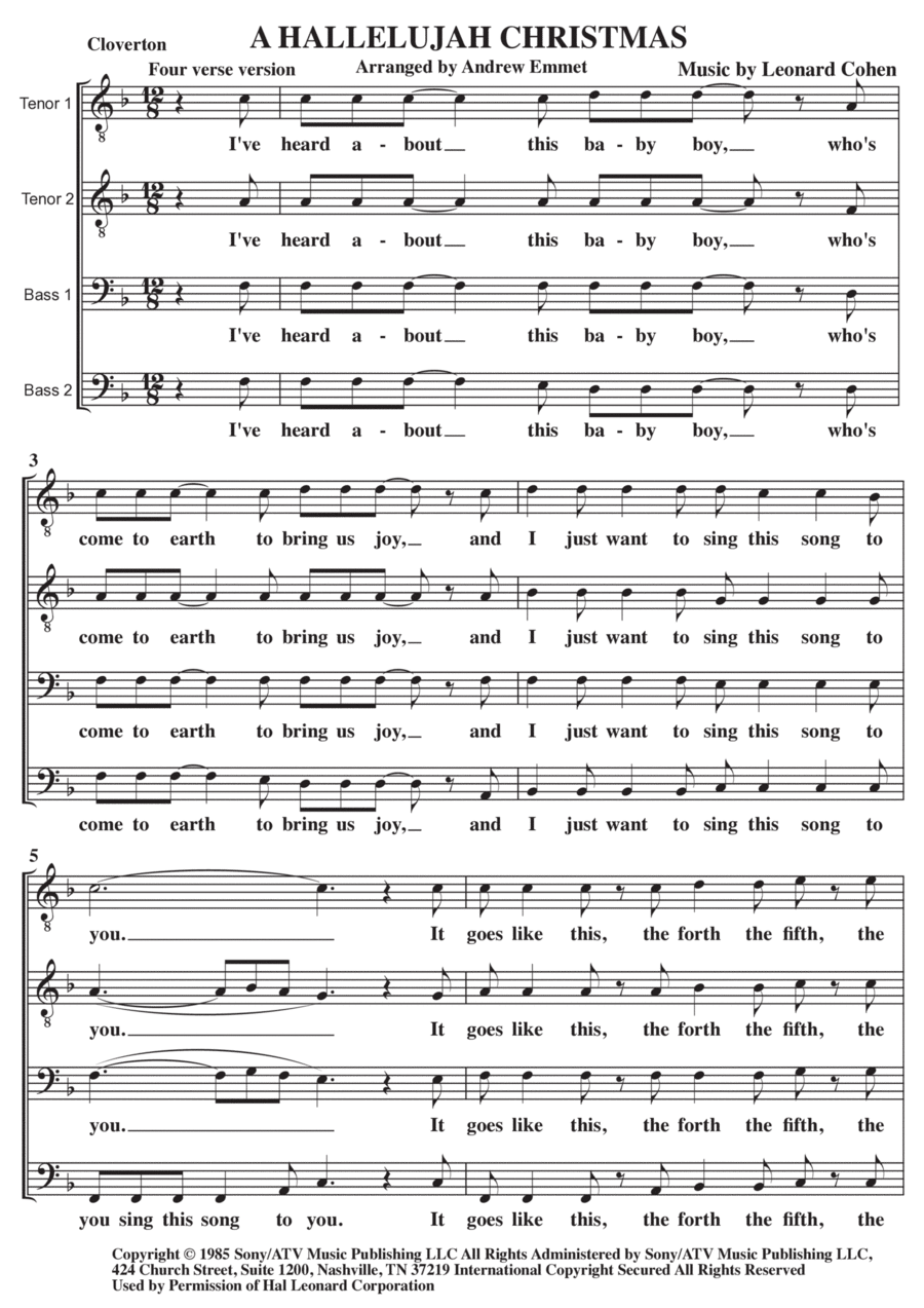 Hallelujah TTBB scores gallery preview page 1