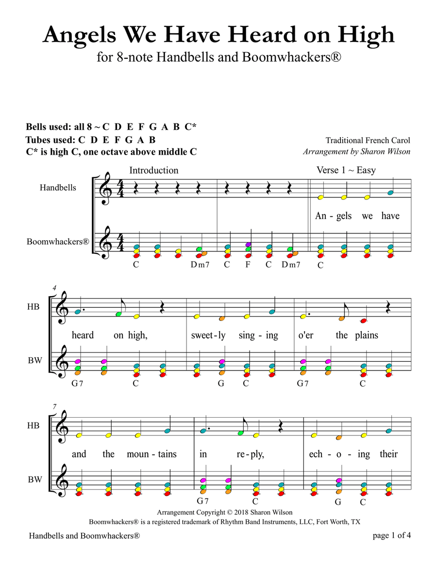 Ten Christmas Carols for 8-note Bells and Boomwhackers (with Color Coded Notes) image number null