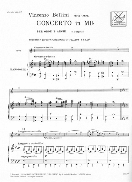 Concerto In Mi Bemolle Per Oboe E Archi