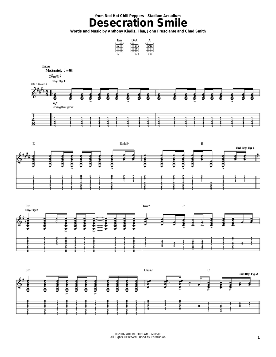 Desecration Smile Acoustic Guitar scores gallery preview page 1
