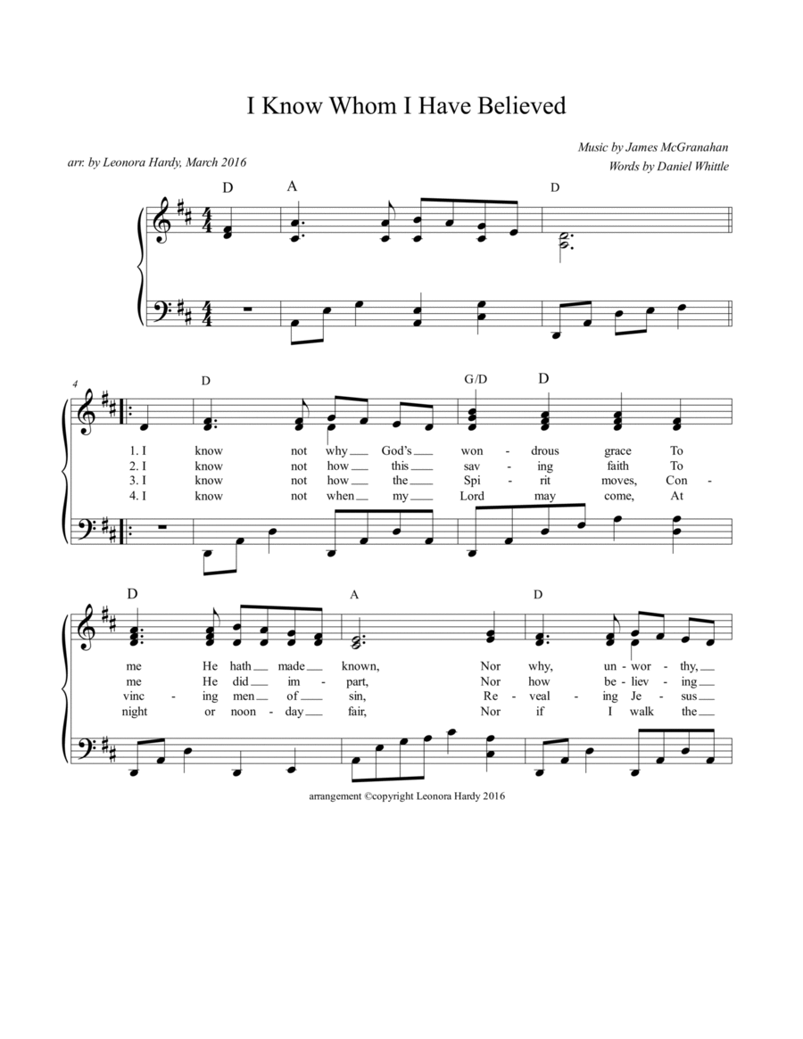 I Know Whom I Have Believed (I Know Not Why God's Wondrous Grace) Voice scores gallery preview page 1