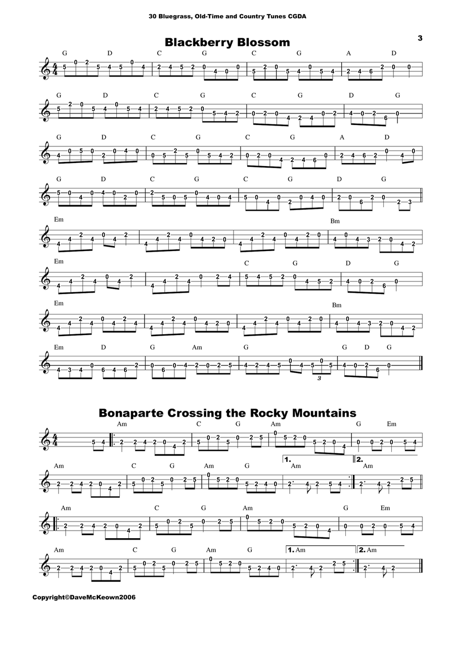 30 Bluegrass and Country Tunes for 4 String Banjo, tab in CGDA Banjo scores gallery preview page 3