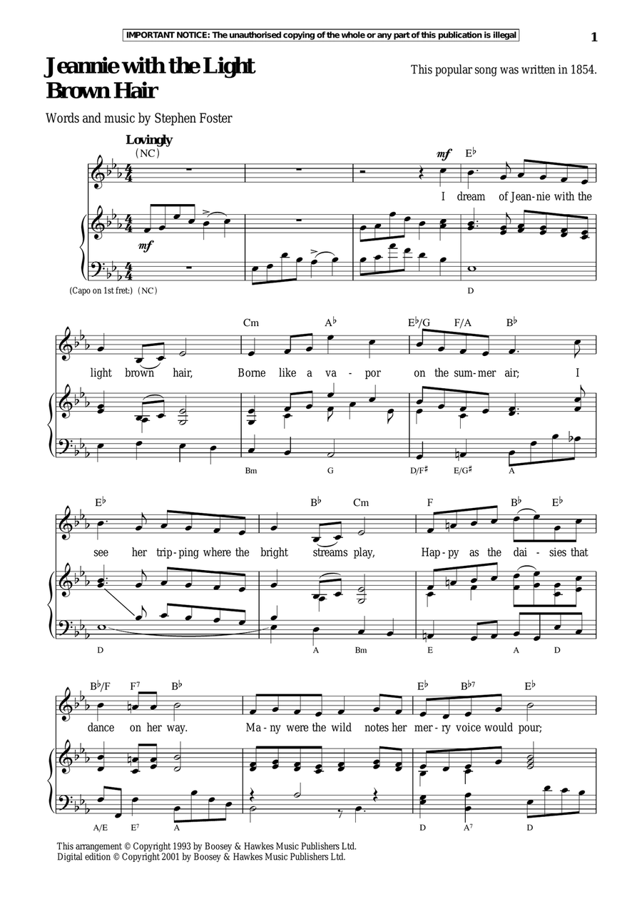Jeannie With The Light Brown Hair Piano, Vocal scores gallery preview page 1