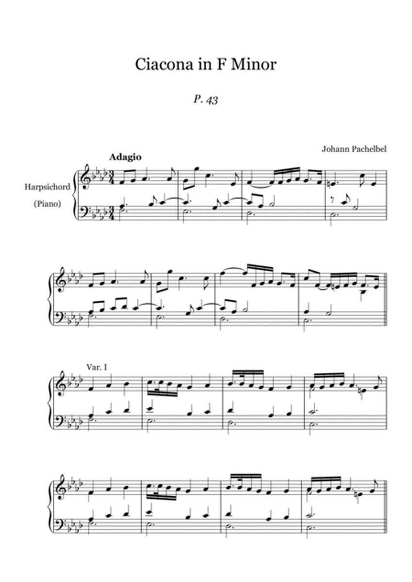 Pachelbel - Ciacona in F Minor, P. 43 - piano solo image number null