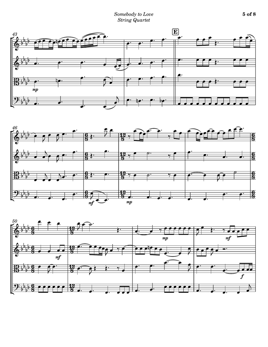 Somebody To Love String Quartet scores gallery preview page 5