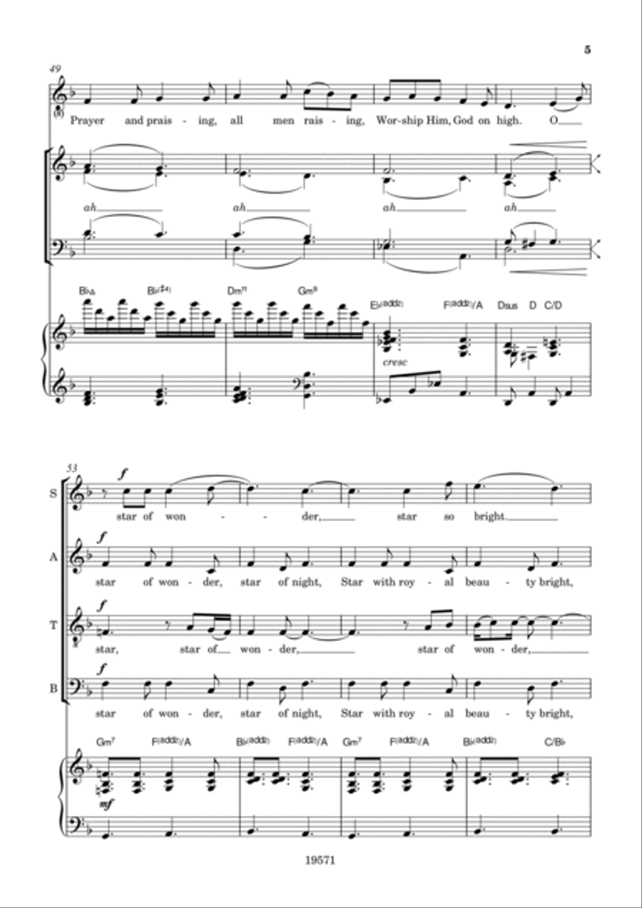 Three More Jazz Carols (We Three Kings; In the Bleak Midwinter; Personent Hodie) 4-Part scores gallery preview page 5