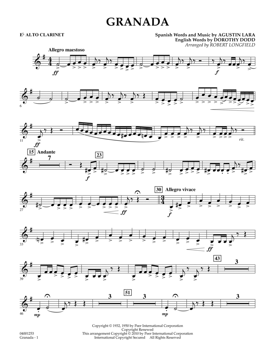 Granada - Eb Alto Clarinet Concert Band scores gallery preview page 1