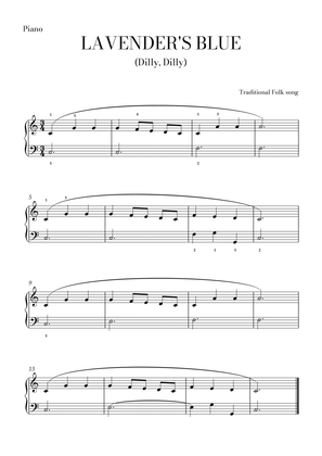 Lavender's blue (Dilly,Dilly) for very easy piano w/ fingerings