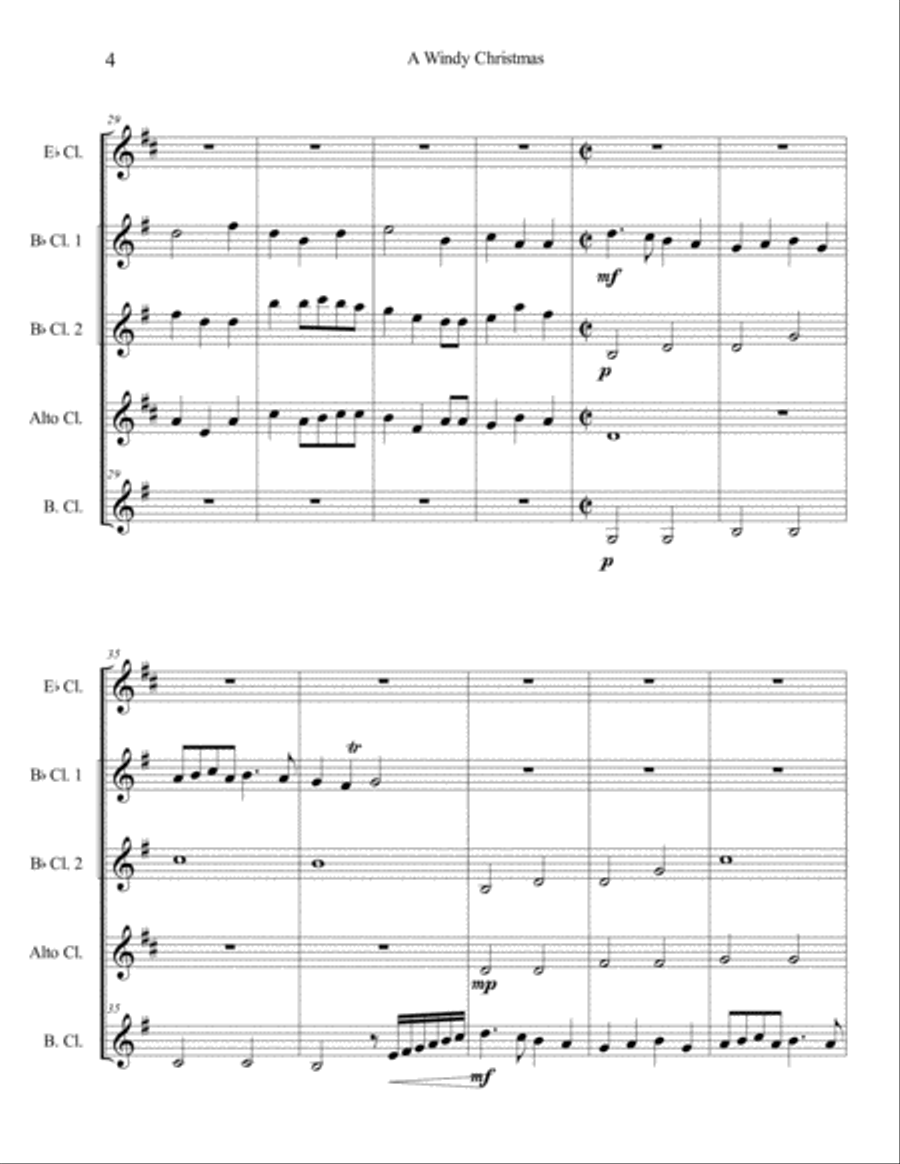 A Windy Christmas for Clarinet Choir or Quintet Woodwind Quintet scores gallery preview page 6