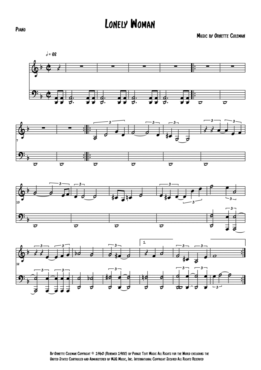 Lonely Woman Piano Method scores gallery preview page 1