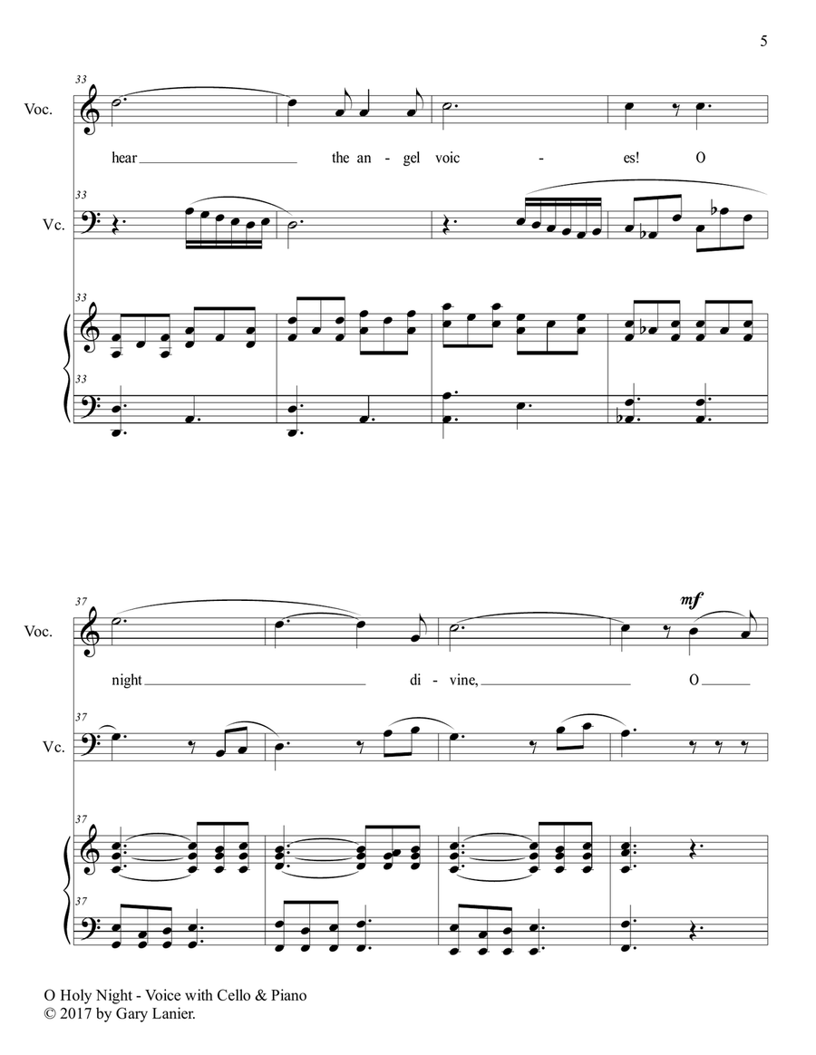 O HOLY NIGHT (Voice Solo with Cello & Piano - Score & Parts included) Small Ensemble scores gallery preview page 6