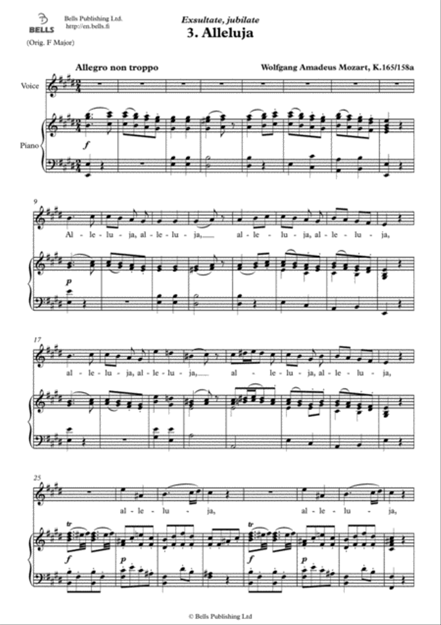Alleluja, K.165/158a No. 3 (E Major) Voice Solo scores gallery preview page 1