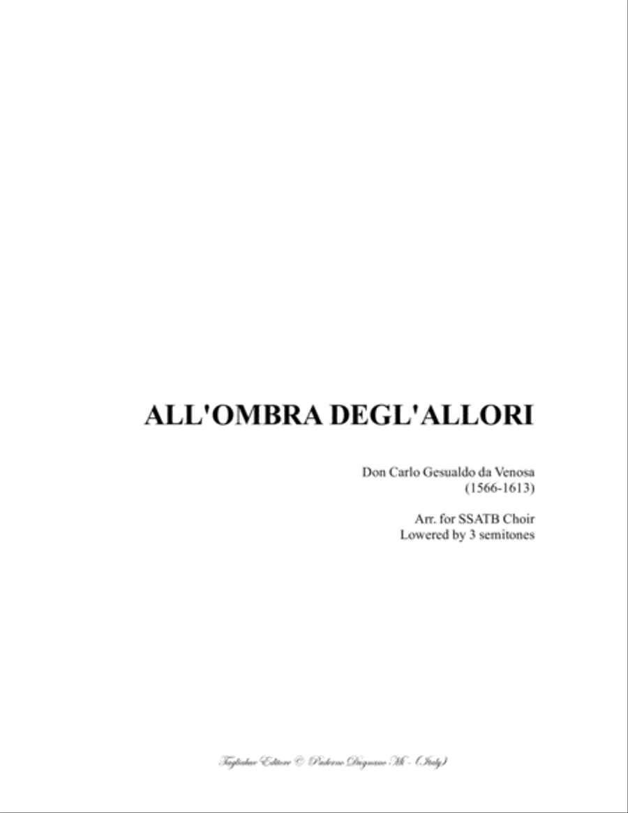 ALL'OMBRA DEGL' ALLORI - Don Carlo Gesualdo da Venosa - Arr. for SSATB Choir - in D major Divisi scores gallery preview page 1