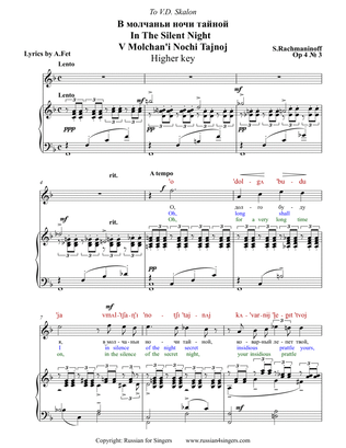 Book cover for "In The Silent Night" Op.4 N3 Higher key DICTION SCORE with IPA and translation