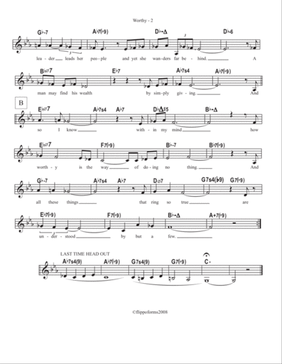 WORTHY - A "Tao Tune" - Lead sheets in C, Bb and Eb image number null