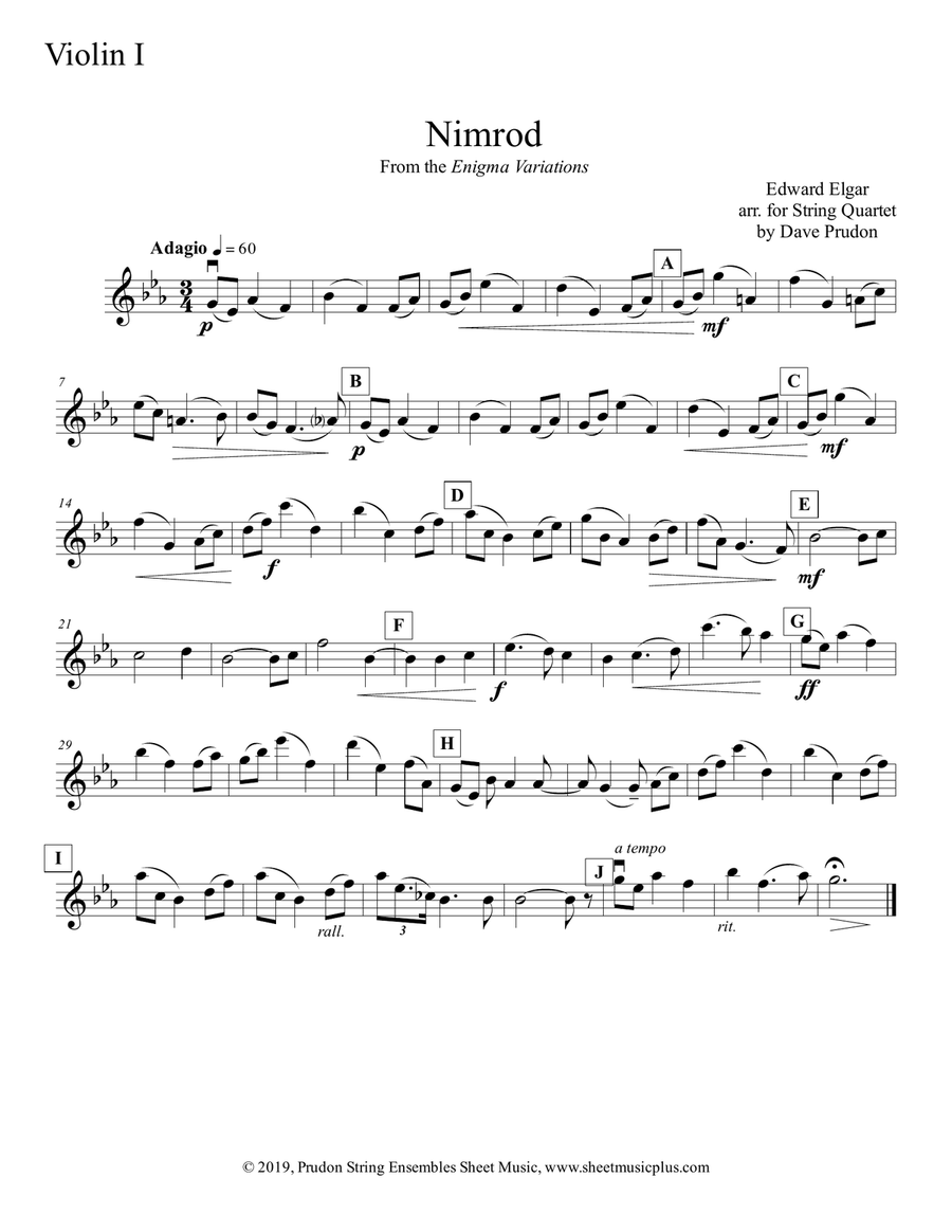 Elgar's Nimrod for String Quartet String Quartet scores gallery preview page 4