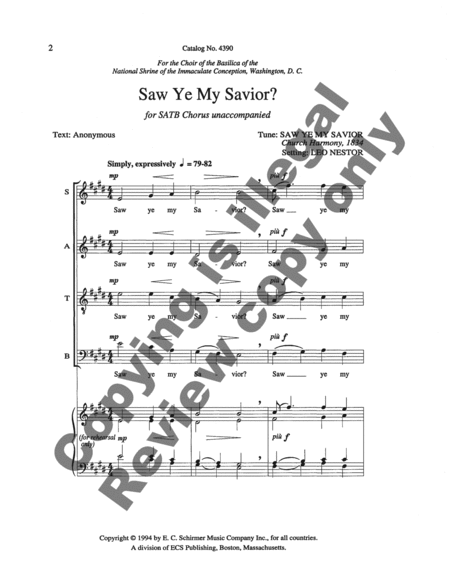 Three American Hymn-Tune Settings: 1. Saw Ye My Savior?