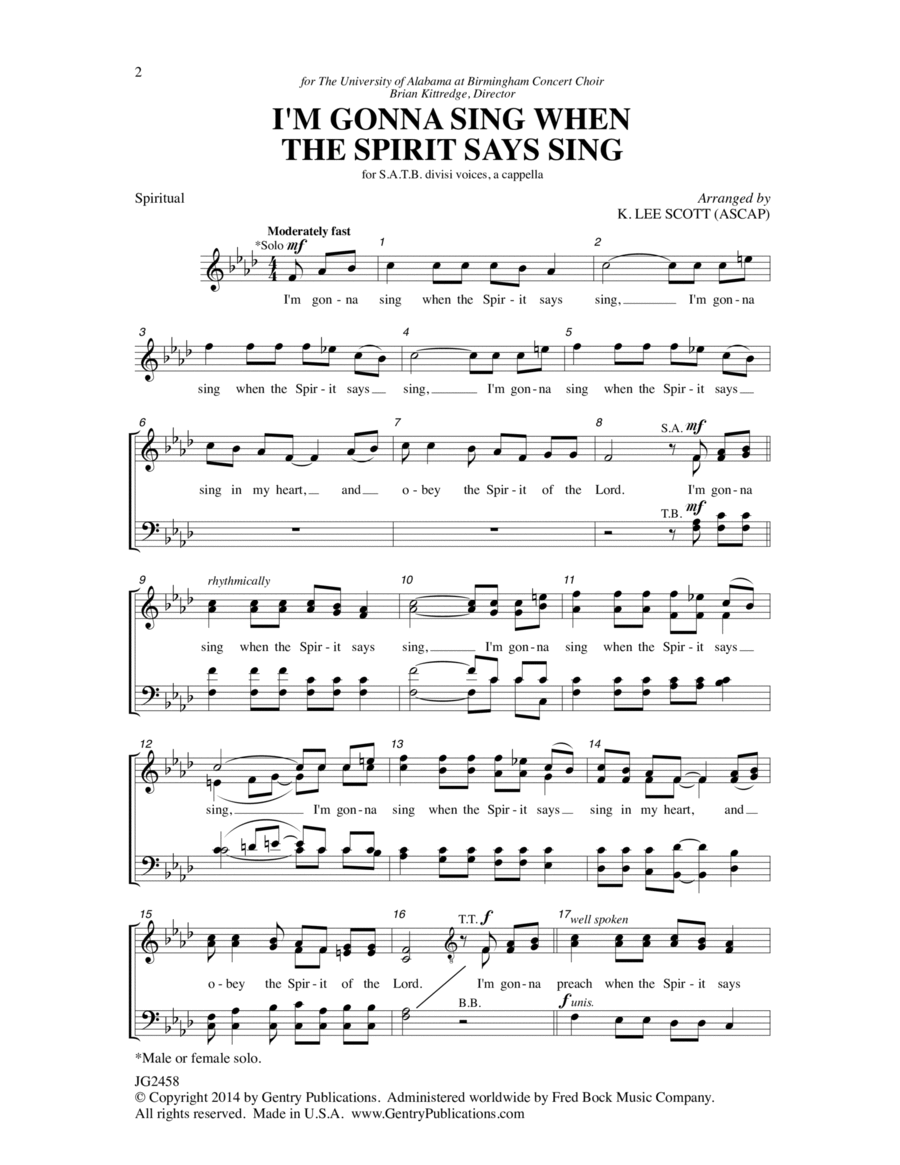 I'm Gonna Sing When the Spirit Says Sing 4-Part scores gallery preview page 1