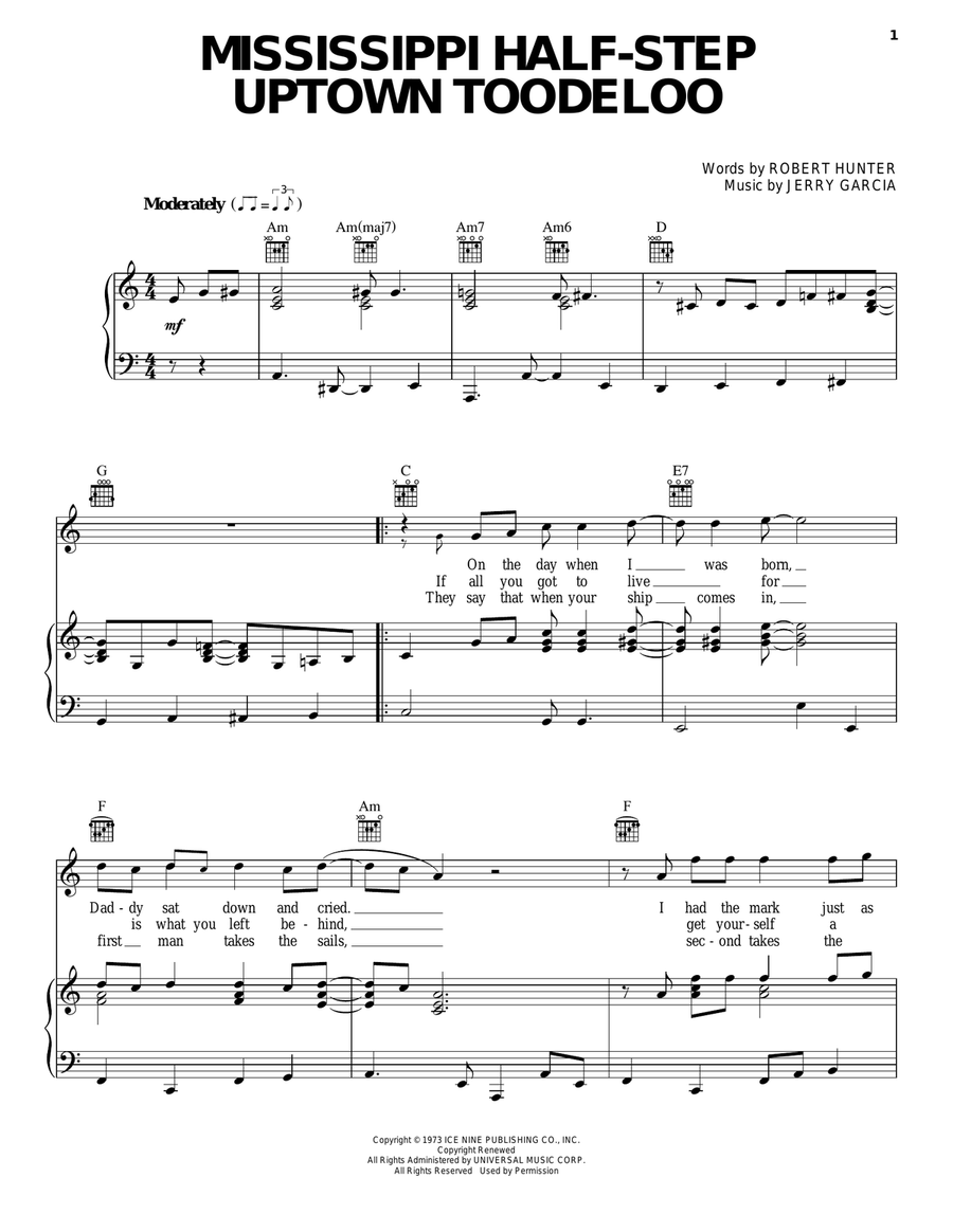 Mississippi Half-Step Uptown Toodeloo Piano, Vocal, Guitar scores gallery preview page 1