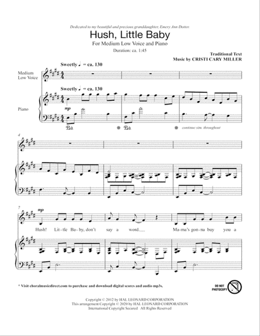 Hush, Little Baby (Medium Low Voice) (includes Audio) Choir scores gallery preview page 2