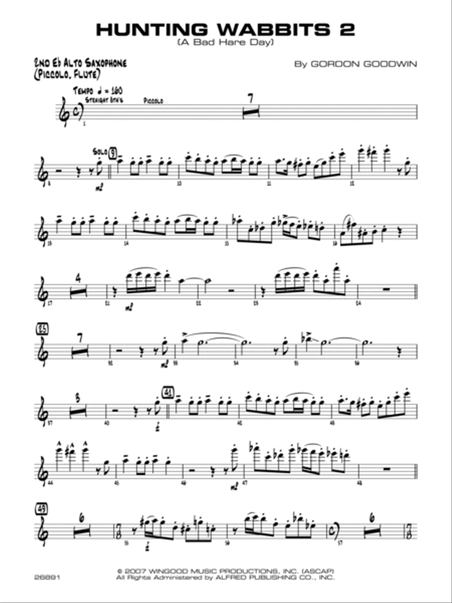 Hunting Wabbits 2 (A Bad Hare Day): 2nd E-flat Alto Saxophone Jazz Ensemble scores gallery preview page 1