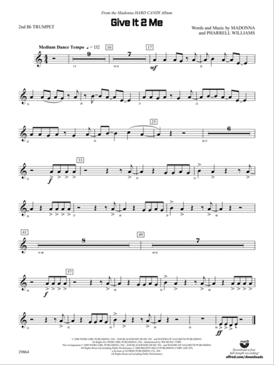 Give It 2 Me: 2nd B-flat Trumpet Concert Band scores gallery preview page 1