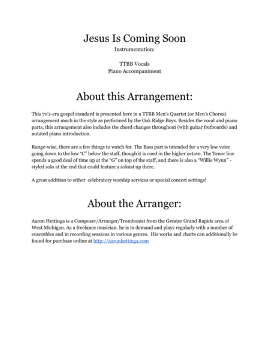 Jesus Is Coming Soon Piano, Vocal, Guitar scores gallery preview page 2