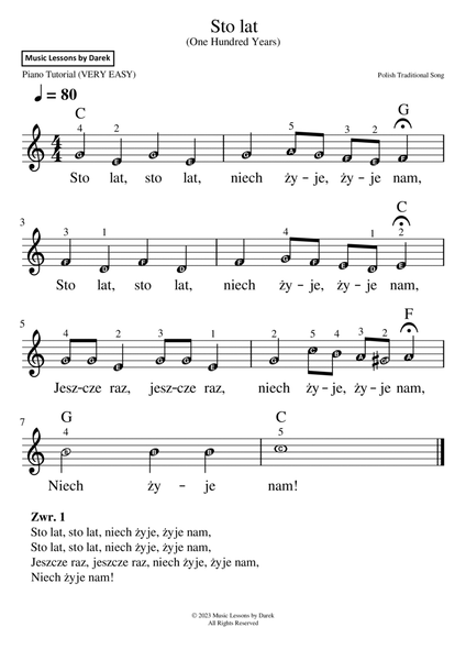 Sto lat (One Hundred Years), Polish Traditional Song [VERY EASY PIANO] image number null