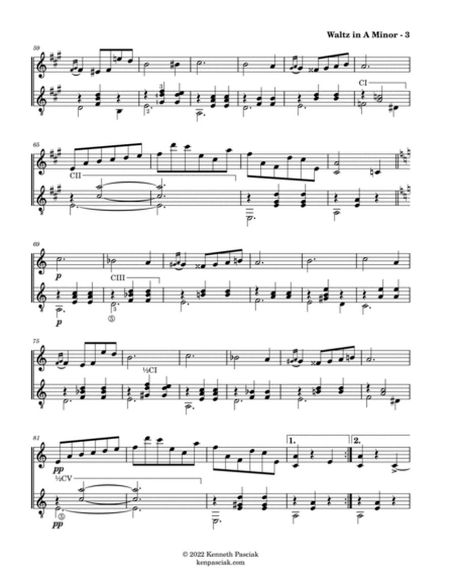 Waltz in A Minor, Op. 34 No. 2, for Violin & Guitar