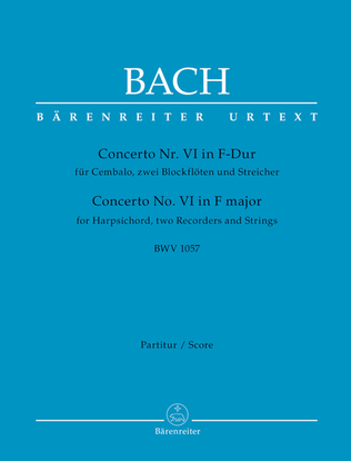 Concerto for Harpsichord, two Recorders and Strings Nr. 6 F major BWV 1057