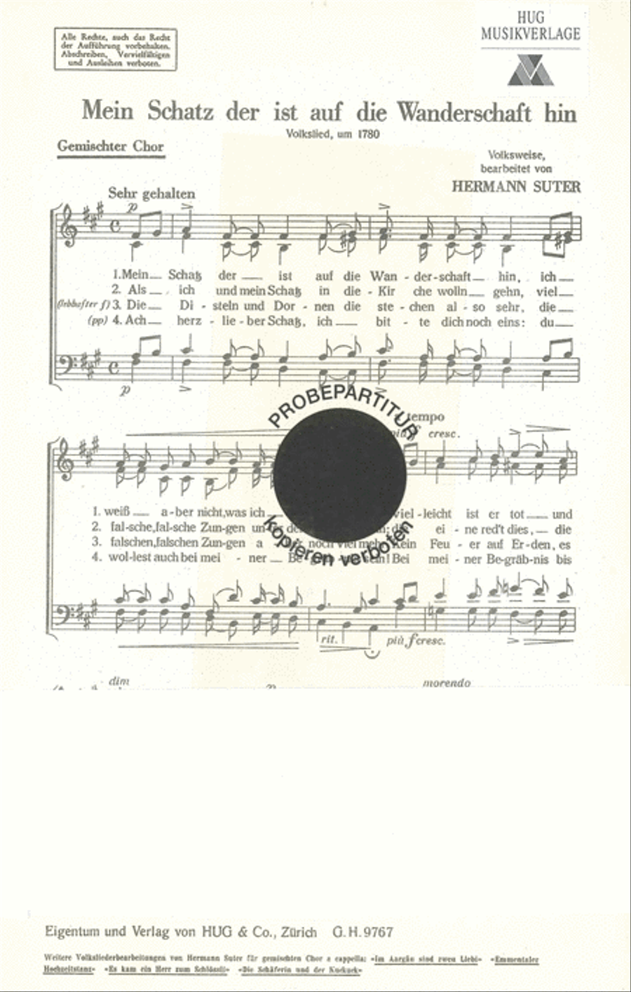 Mein Schatz der ist auf Wander Choir scores gallery preview page 1