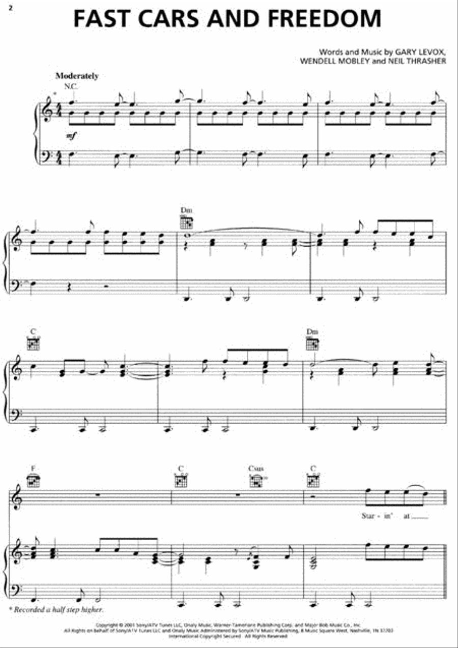 Fast Cars and Freedom Piano, Vocal, Guitar scores gallery preview page 2