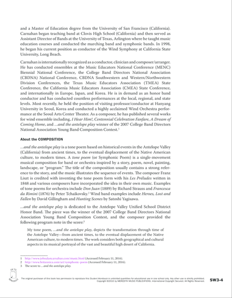 Guides to Band Masterworks, Vol. 6 - Student Workbook - and the antelope play Activity Books scores gallery preview page 4