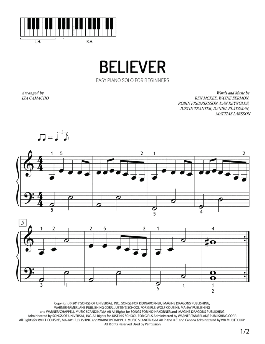 Believer Easy Piano scores gallery preview page 1