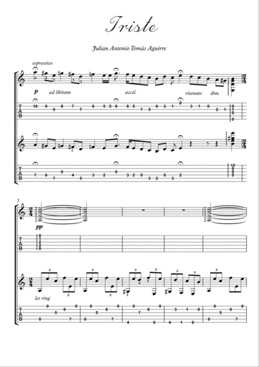 Triste by Aguirre Guitar duet Classical Guitar scores gallery preview page 1