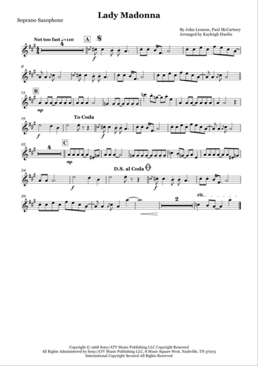 Lady Madonna Saxophone Quartet scores gallery preview page 4