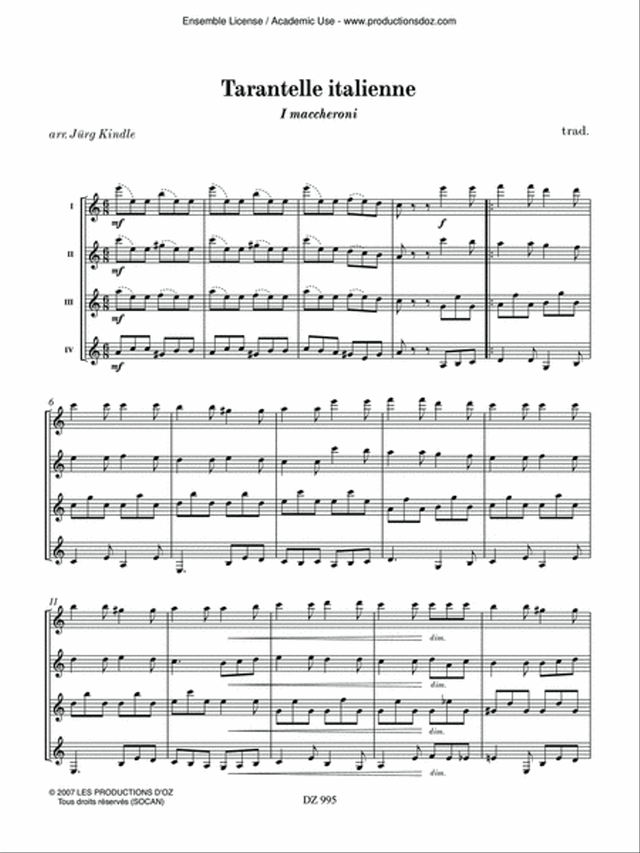 Musique facile pour 4 guitares - Italie (Tarantelle italienne) Guitar Ensemble scores gallery preview page 2