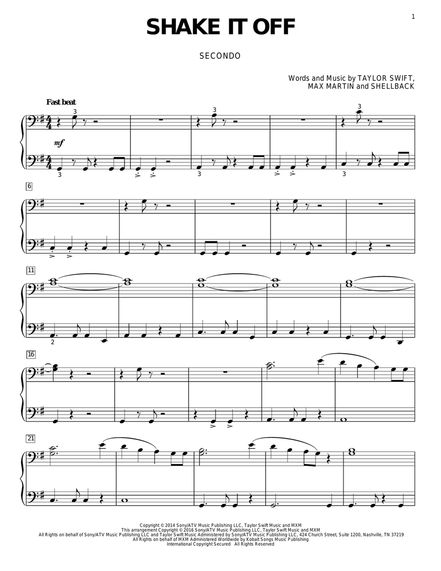 Shake It Off Piano Duet scores gallery preview page 1