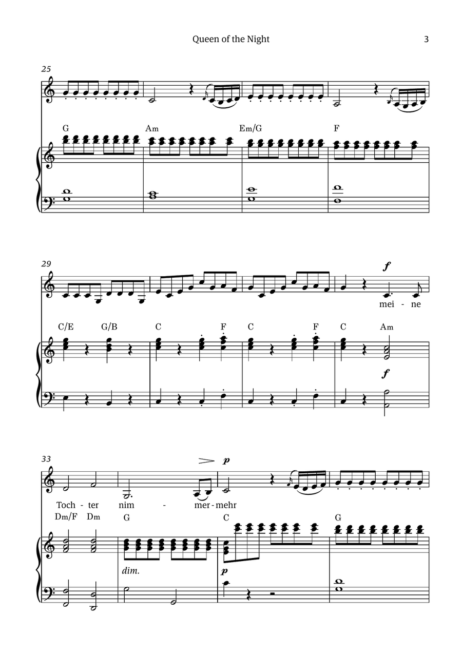 Queen of the Night (aria) - for ALTO in A minor (with chords) Chamber Music scores gallery preview page 3
