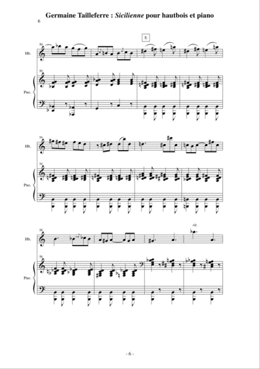 Germaine Tailleferre: Sicilienne for oboe and piano Piano scores gallery preview page 6