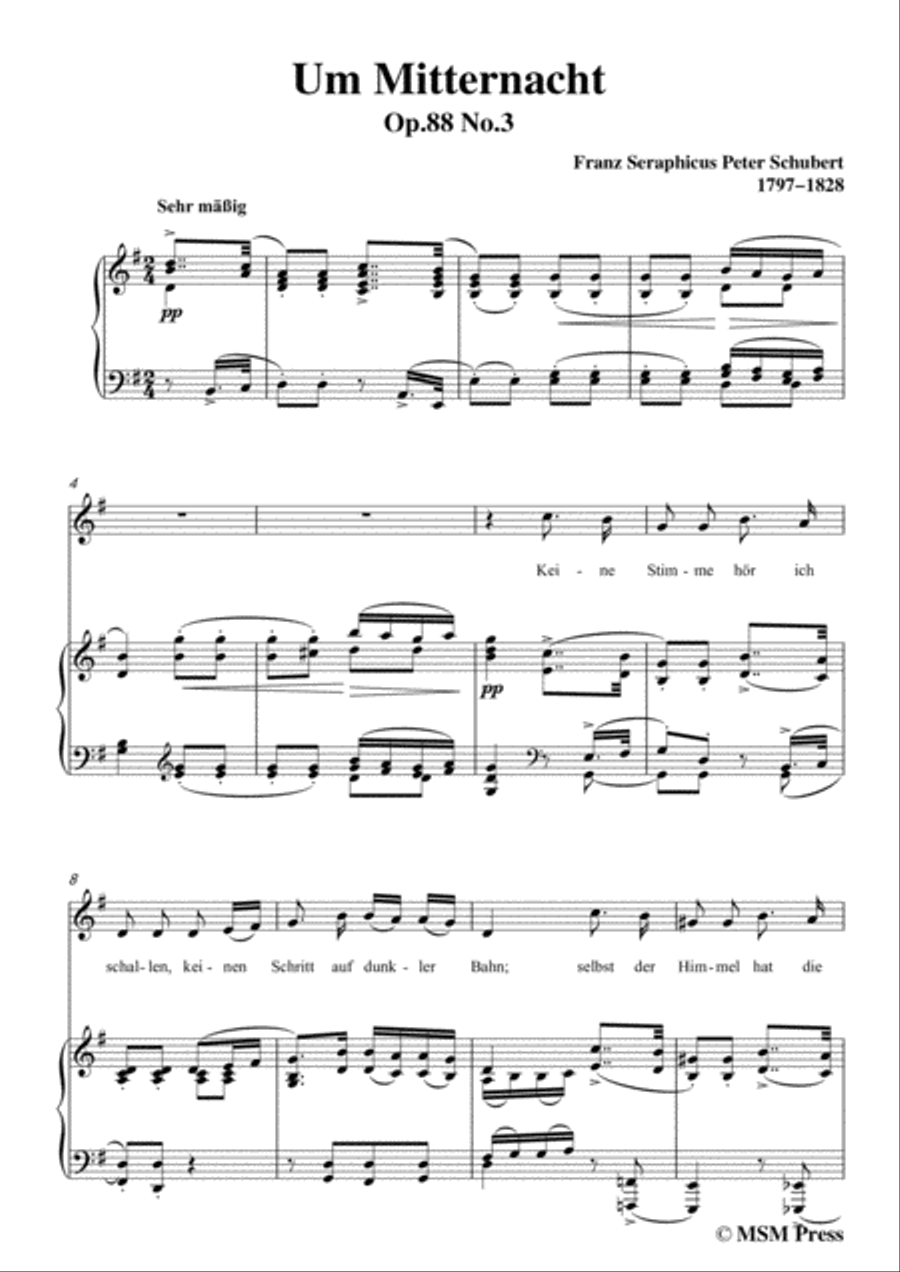 Schubert-Um Mitternacht(At Midnight),Op.88 No.3,in G Major,for Voice&Piano Voice scores gallery preview page 3