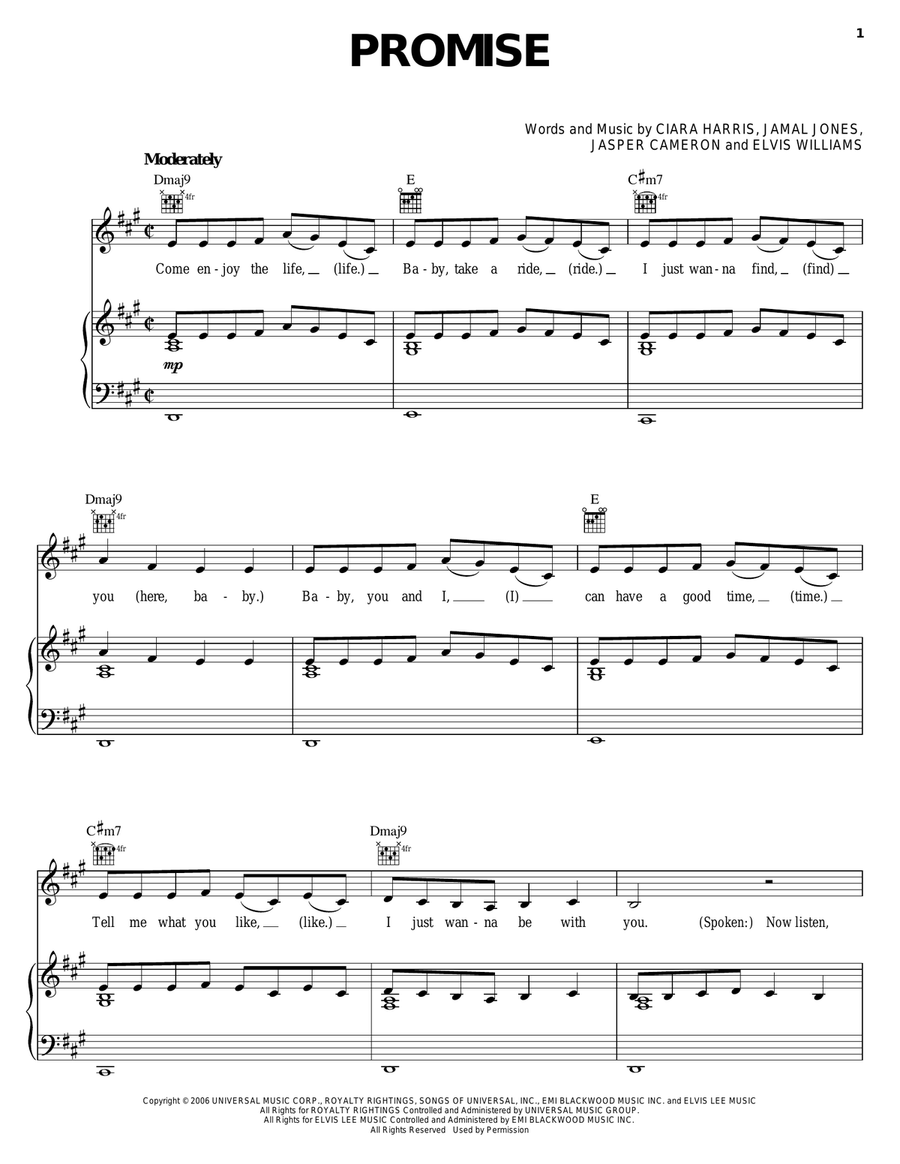 Promise Promise Piano, Vocal, Guitar scores gallery preview page 1